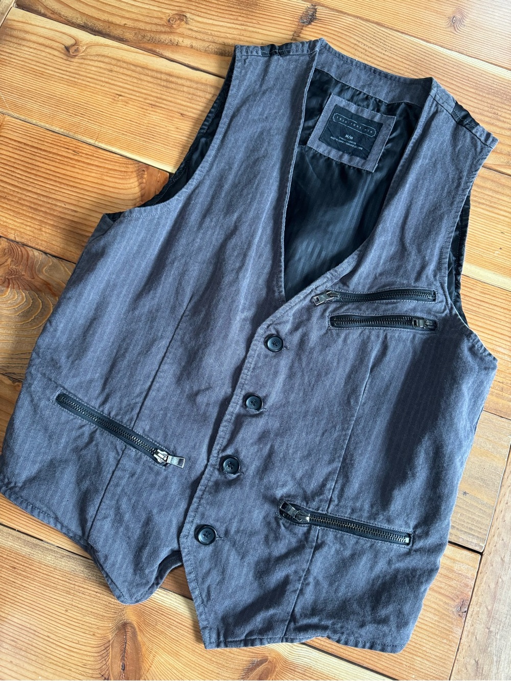 Twentyone Men Dark Gray Vest with Zippers Size Medium Pre-Owned 100% Cotton